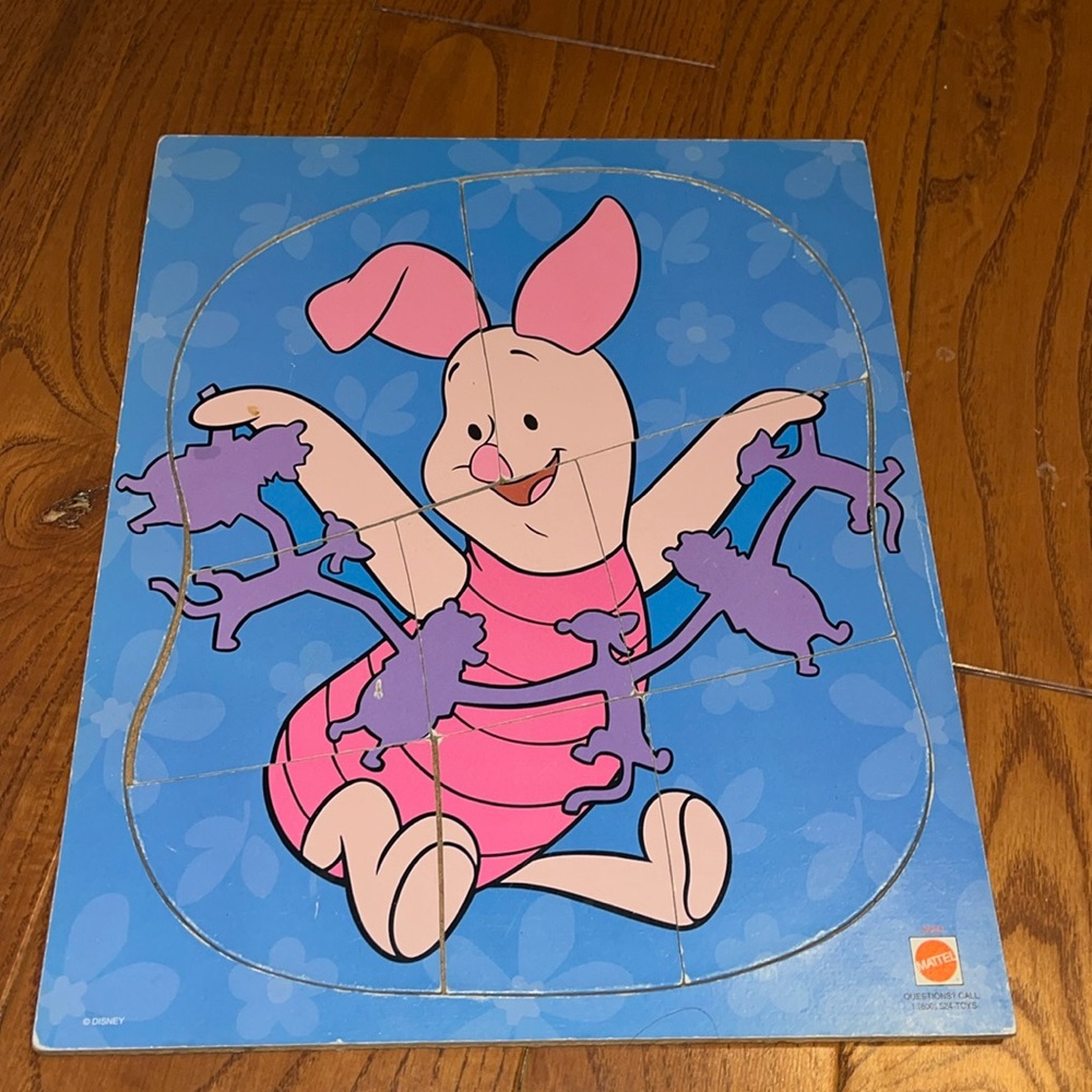 Vintage mattel Winnie the Pooh Piglet Wooden tray puzzle 8 pieces
